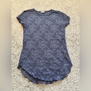 New Free People Lace Short Sleeve Top ~ Navy